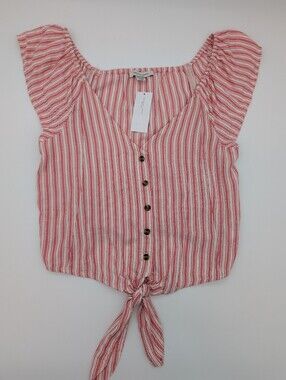 American Eagle Outfitters Striped Front Tie Button Down Top
